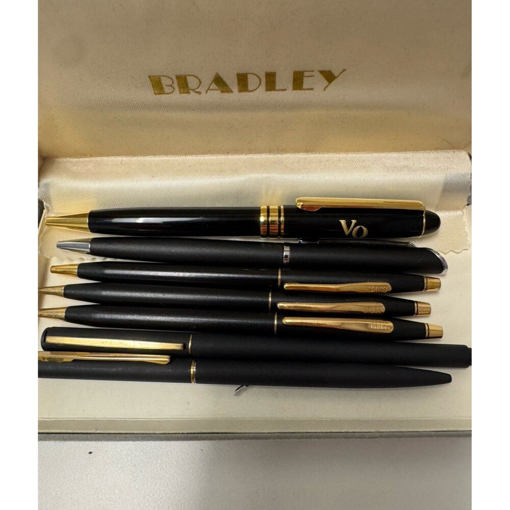 VTG LOT Black Matte QUILL CROSS Ball Point Pens Pencil With Box Twist Rawlings